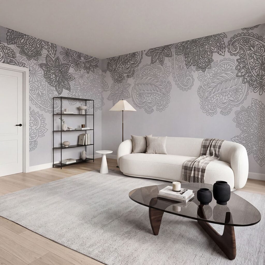 Grey and white background with paisley design Grey and white background with paisley design