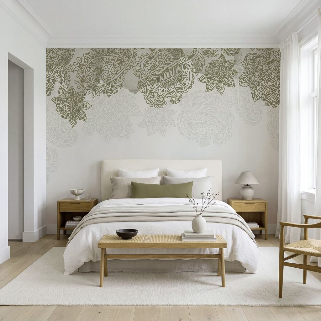 White background with a pattern of leaves and flowers White background with a pattern of leaves and flowers
