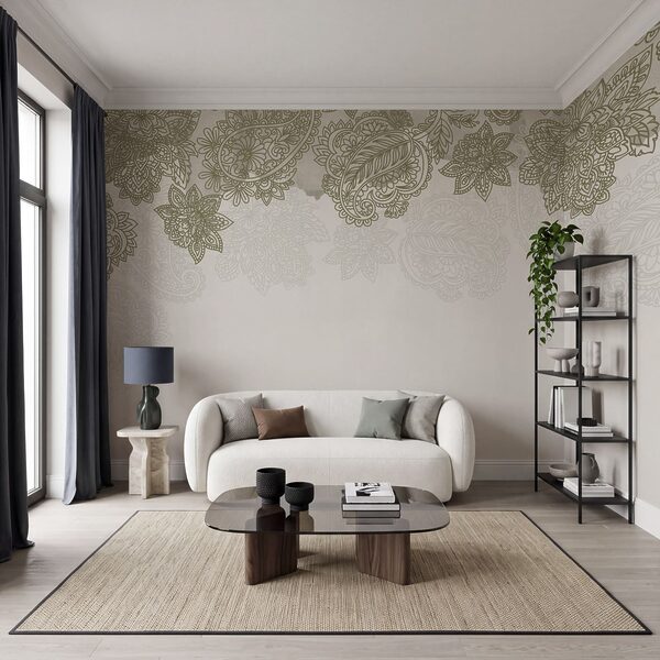 White background with a pattern of leaves and flowers White background with a pattern of leaves and flowers