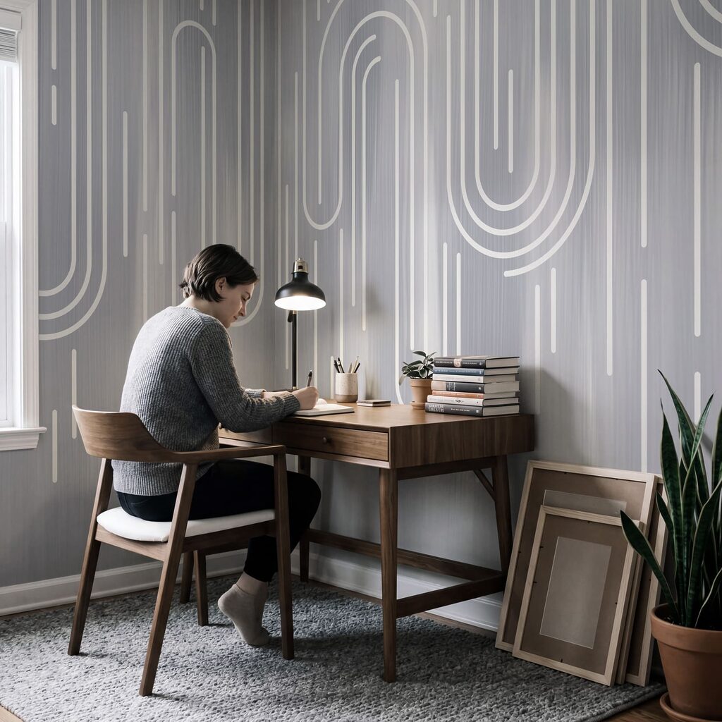 White lines on a gray background