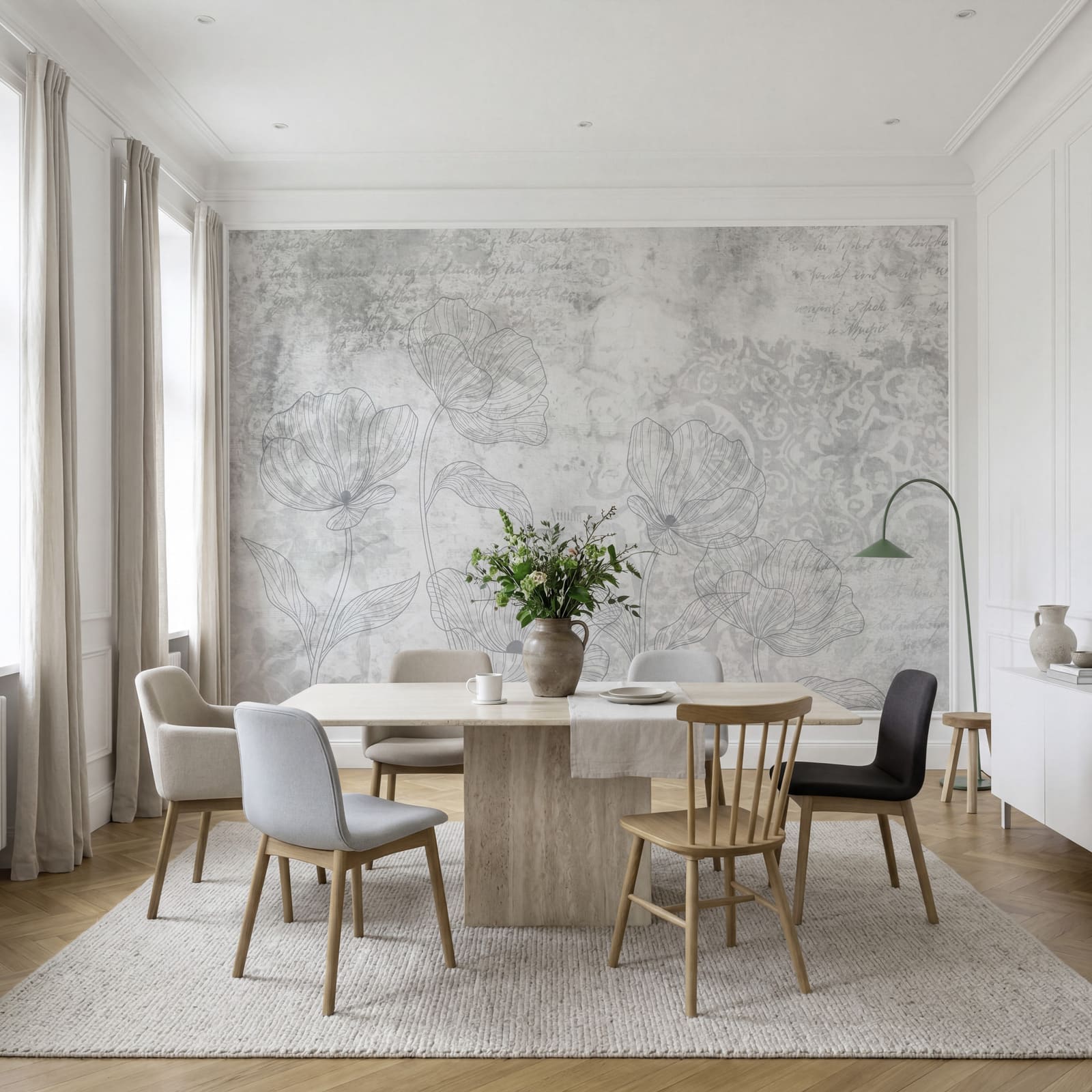 Grey and white floral pattern