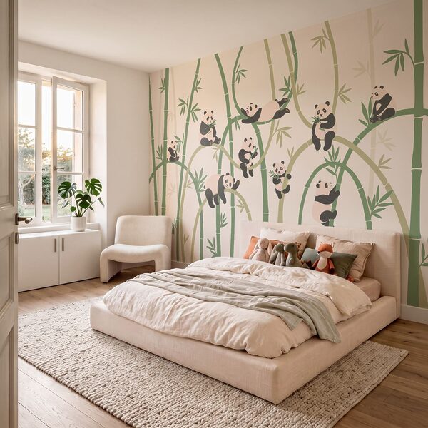 Group of pandas on bamboo Group of pandas on bamboo