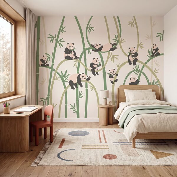 Group of pandas on bamboo Group of pandas on bamboo