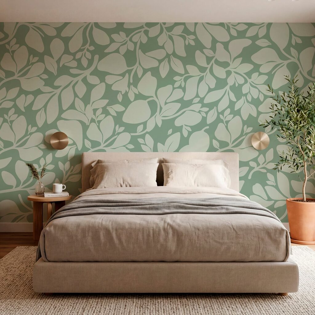 Pattern of leaves on a green background