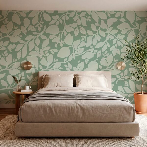 Pattern of leaves on a green background