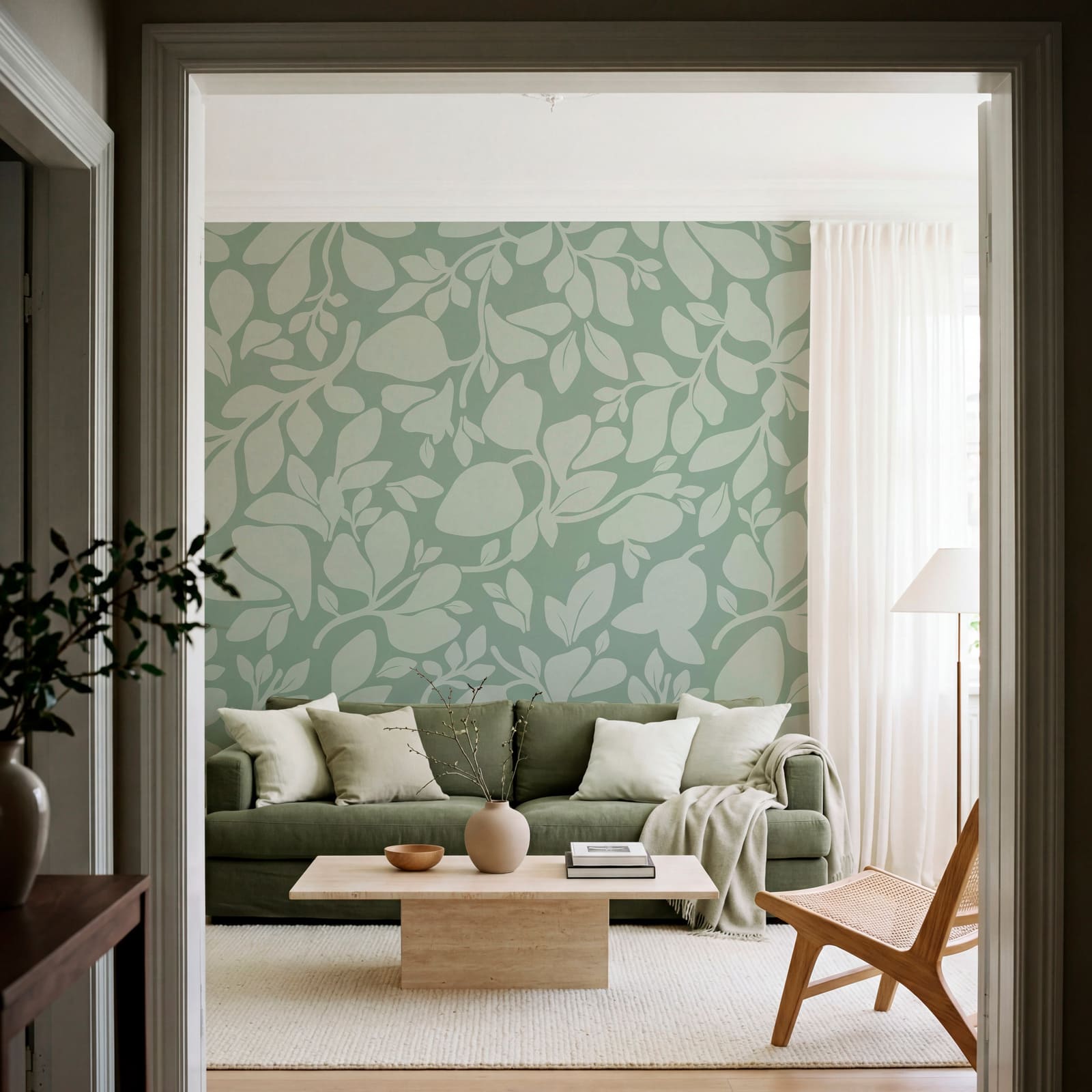 Pattern of leaves on a green background