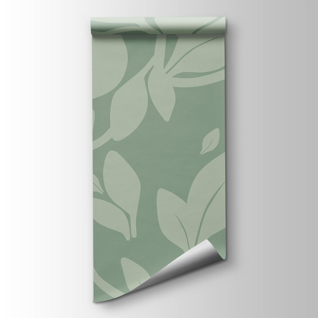 Pattern of leaves on a green background