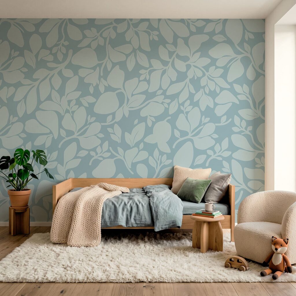 Pattern of leaves on a blue background
