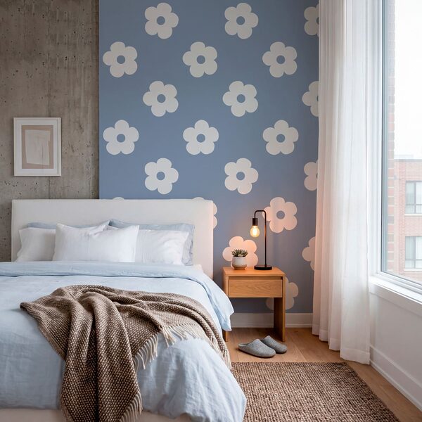 Pattern of white flowers on a blue background