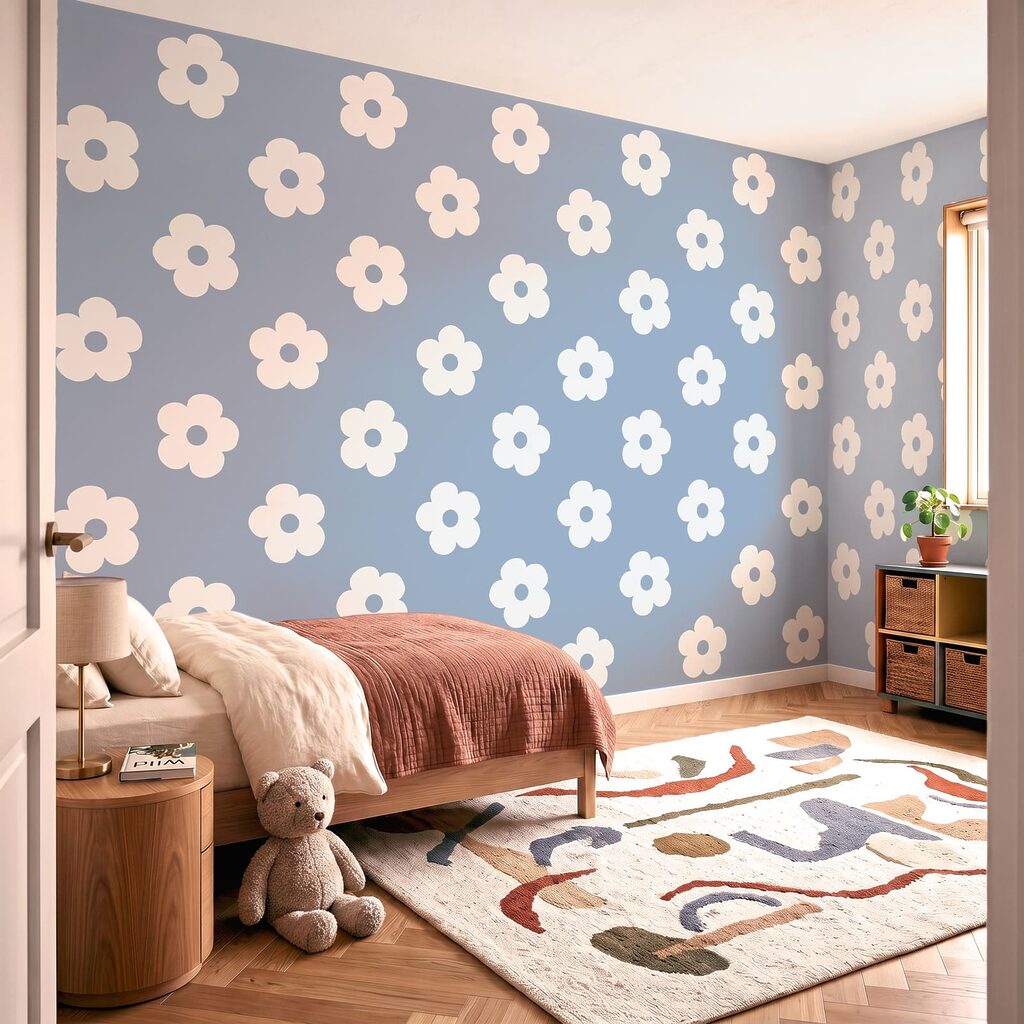 Pattern of white flowers on a blue background