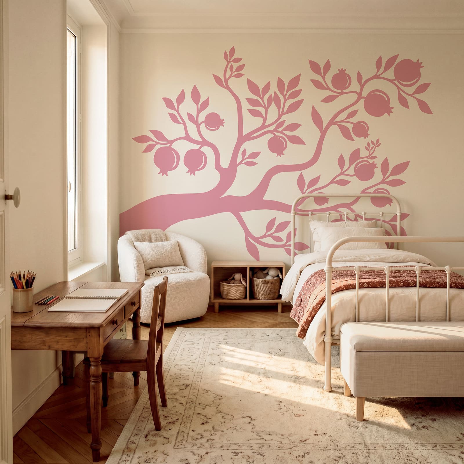 Tree with pink branches and fruit Tree with pink branches and fruit