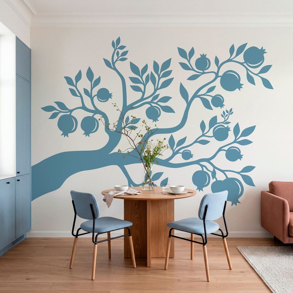 Blue tree with leaves and fruits Blue tree with leaves and fruits