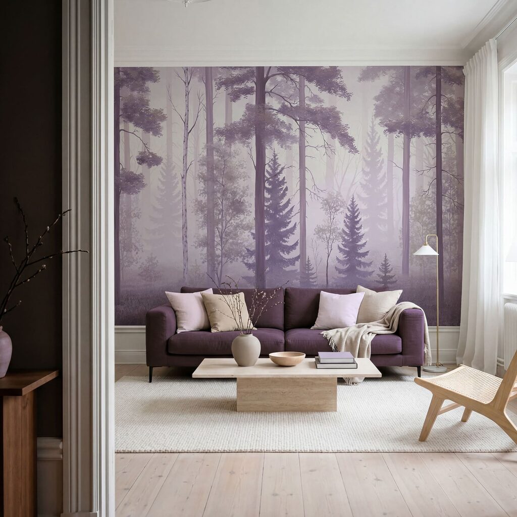 Foggy forest with trees