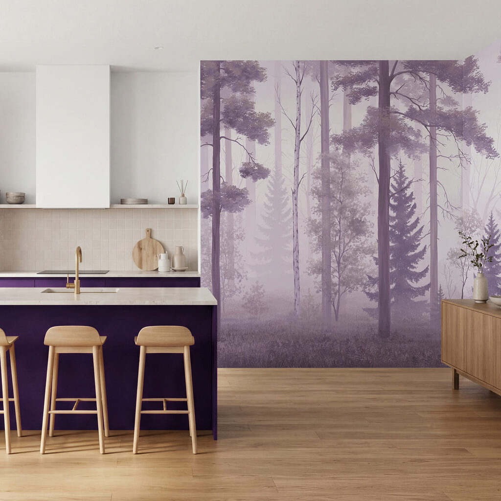 Foggy forest with trees