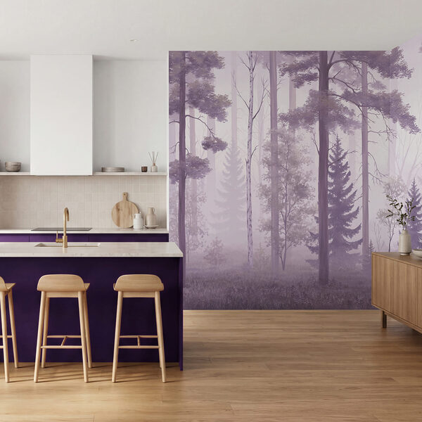 Foggy forest with trees