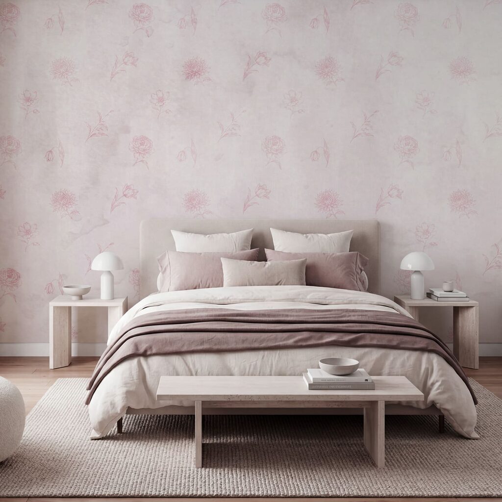 Pink flower pattern on a white surface