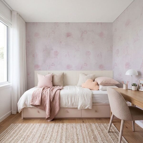Pink flower pattern on a white surface
