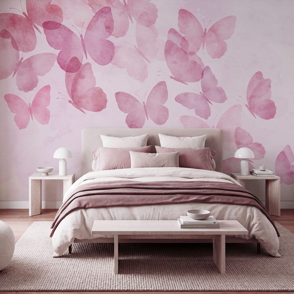 Group of butterflies on a pink background