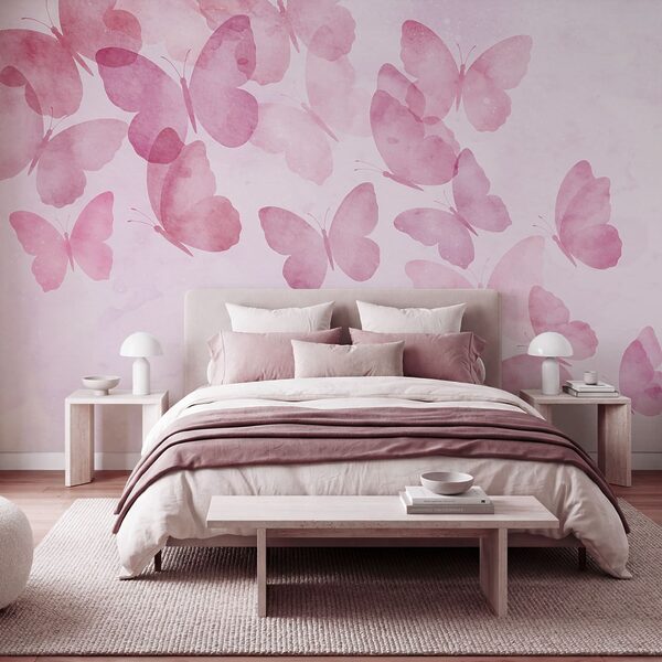 Group of butterflies on a pink background