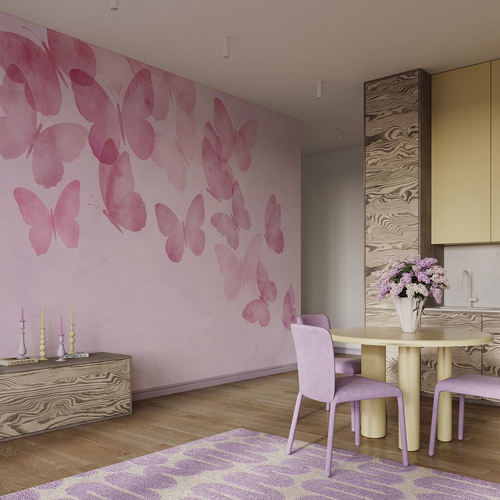Group of butterflies on a pink background