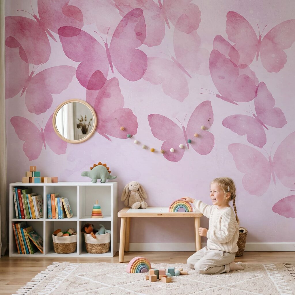 Group of butterflies on a pink background