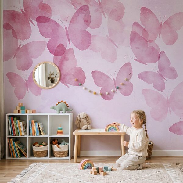 Group of butterflies on a pink background
