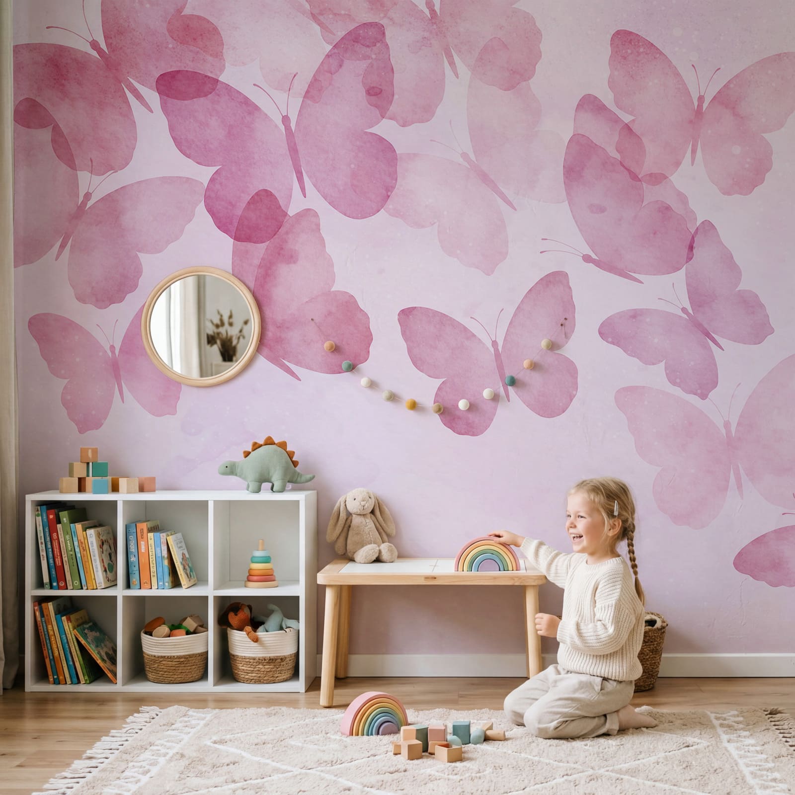 Group of butterflies on a pink background