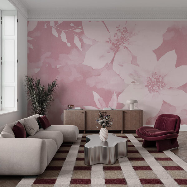 Pink floral pattern with white flowers
