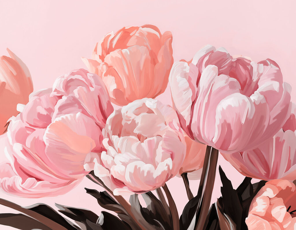 Soft pink tulips in full bloom