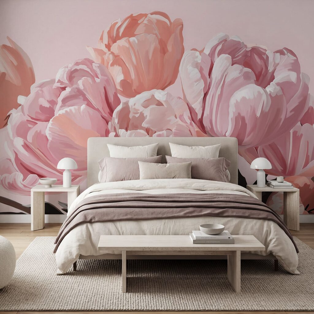 Soft pink tulips in full bloom