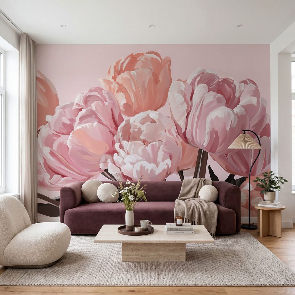 Soft pink tulips in full bloom