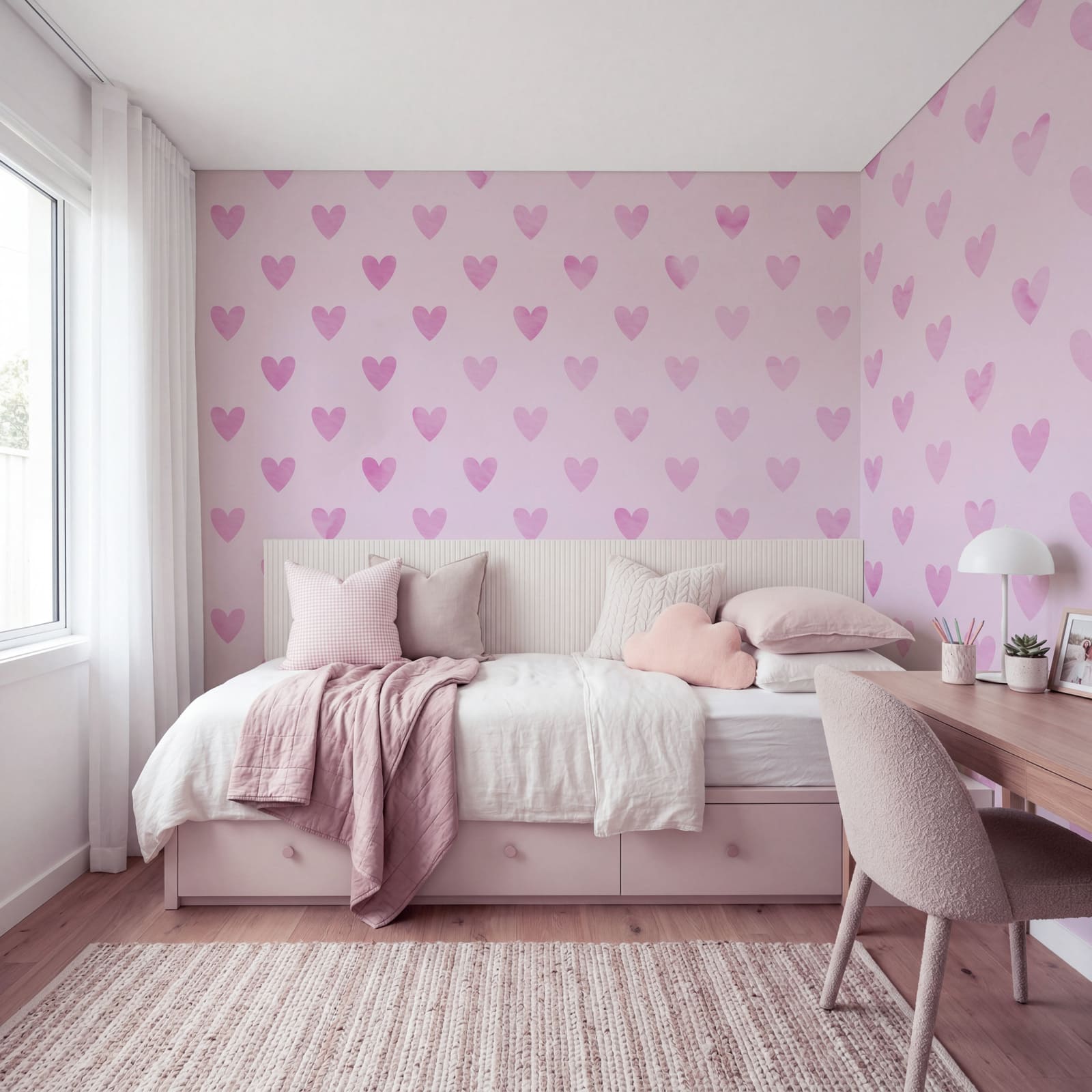 Pink hearts on a pink background