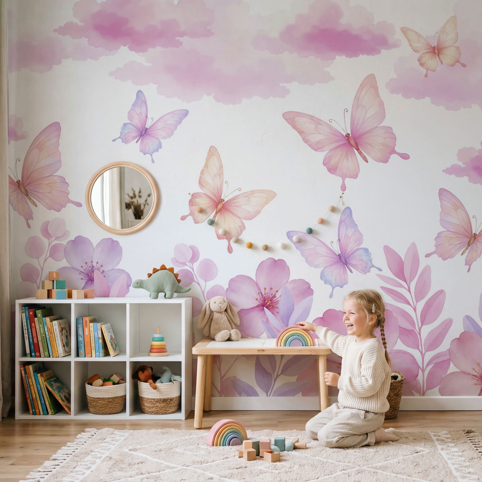 Pink and purple flowers and butterflies Pink and purple flowers and butterflies