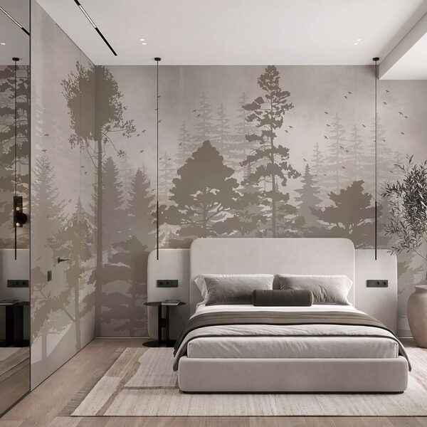 Wall mural Group of trees with birds flying (SKU: t01007) Wall mural Wall mural Group of trees with birds flying (SKU: t01007)