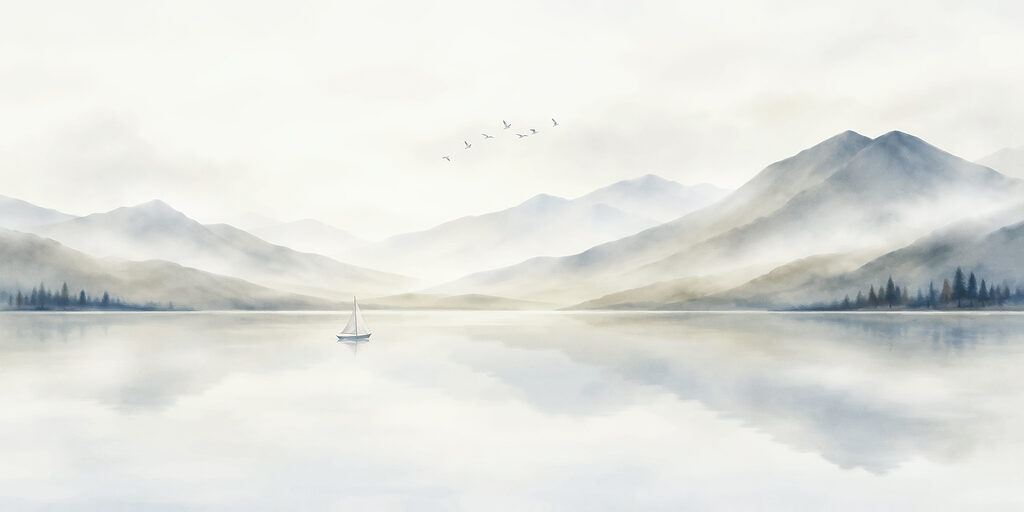 Sailboat on a lake with mountains in the background