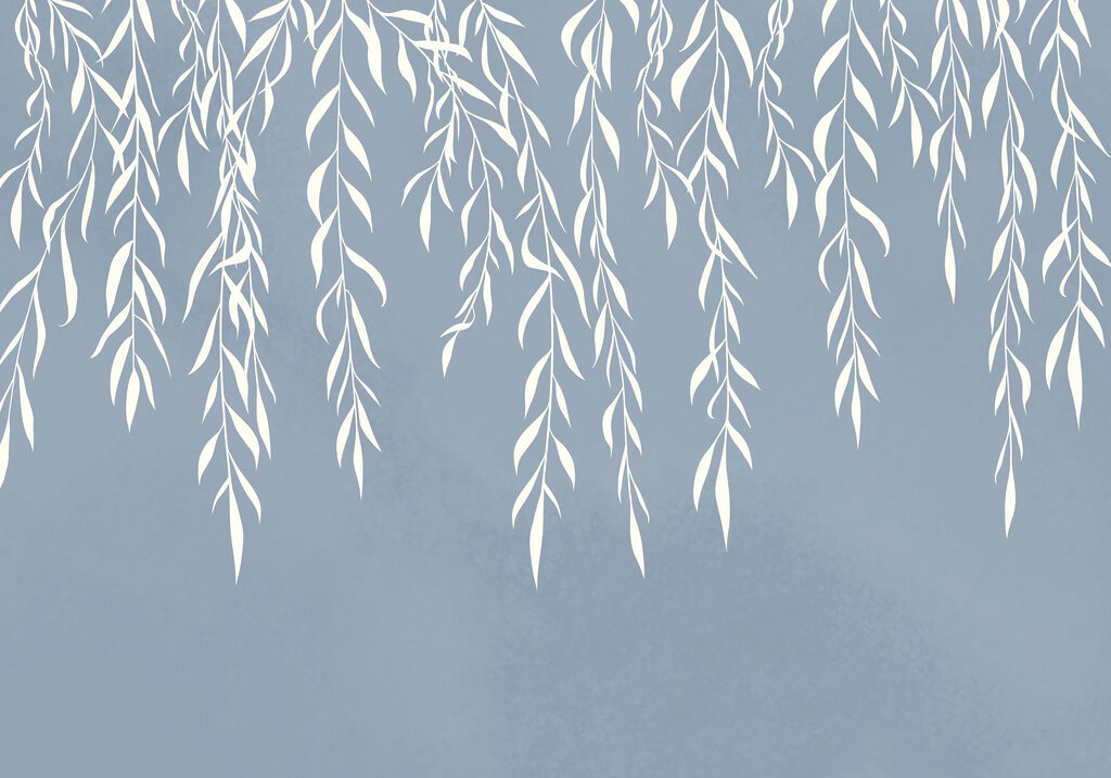 White leaves on a blue background