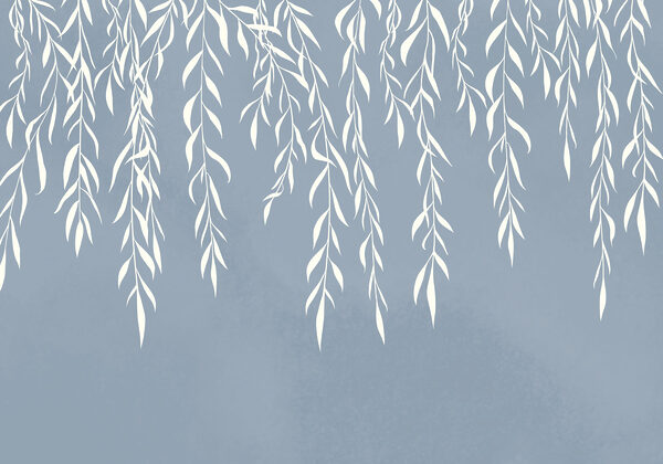 White leaves on a blue background