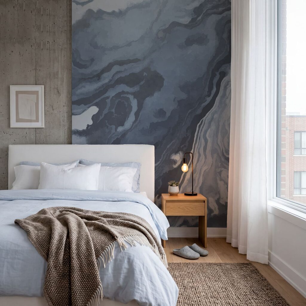 Swirling shades of blue and gray