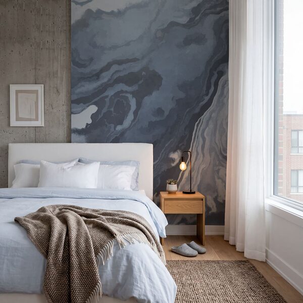 Swirling shades of blue and gray