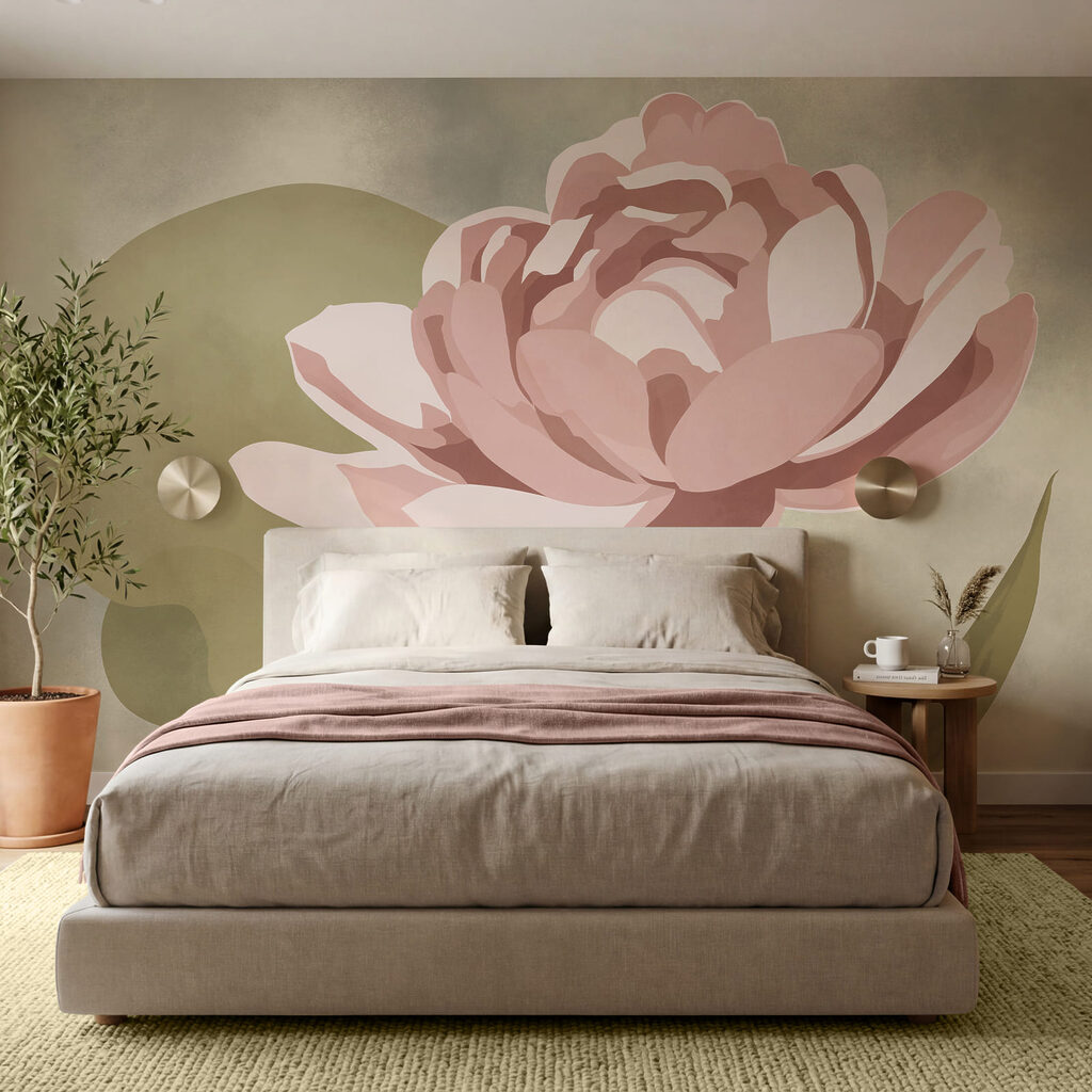 Pink flower with green leaves