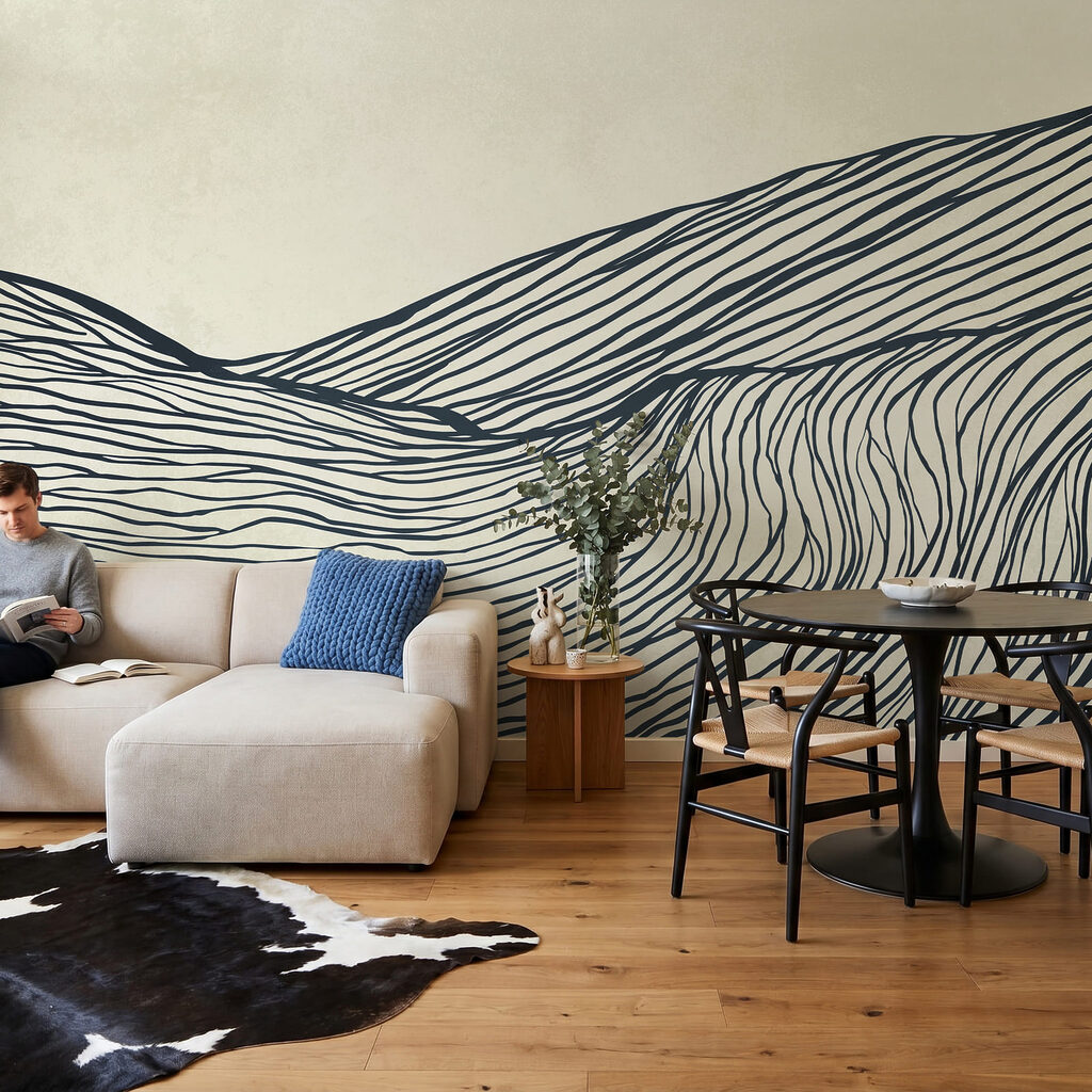 Black and white drawing of a mountain
