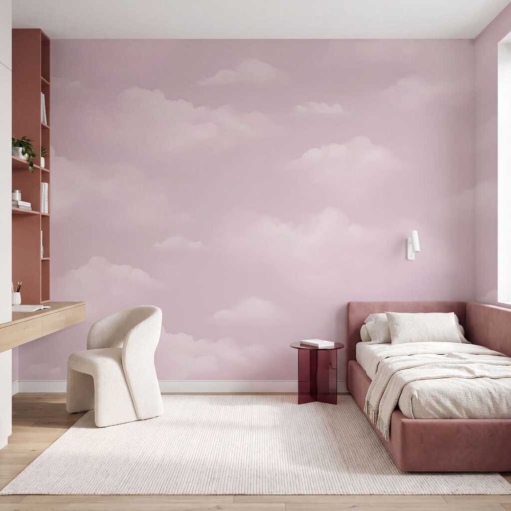 Pink sky with clouds
