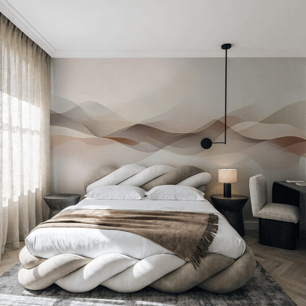 Wall mural White background with brown and white waves (SKU: t01055)
