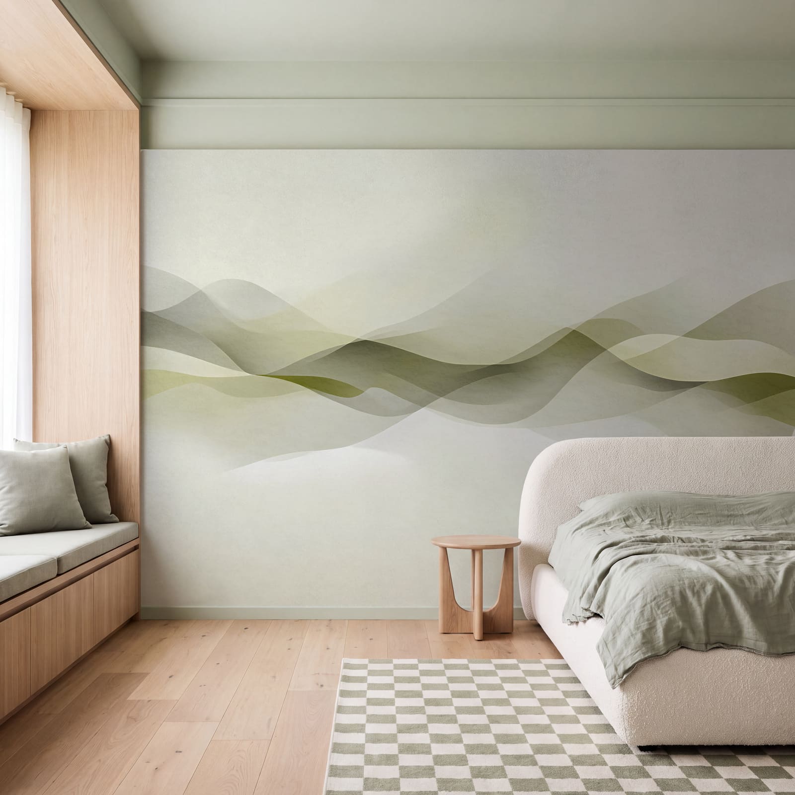 White background with green and grey waves