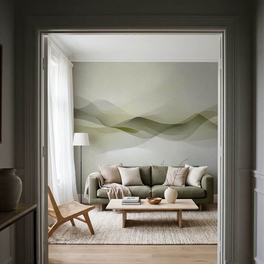 White background with green and grey waves