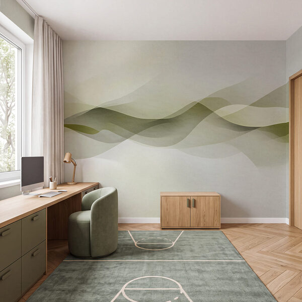 White background with green and grey waves