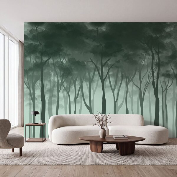 Group of trees in a foggy forest Group of trees in a foggy forest