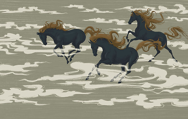 Wall mural Group of horses running in the clouds (SKU: t00997)