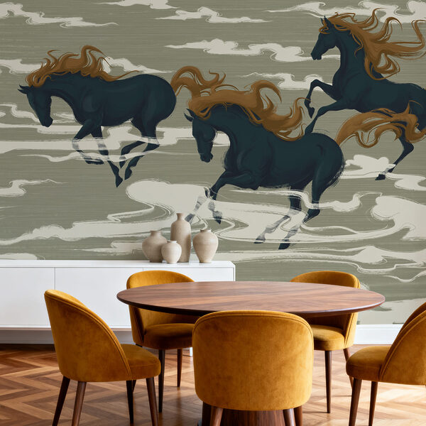Wall mural Group of horses running in the clouds (SKU: t00997)