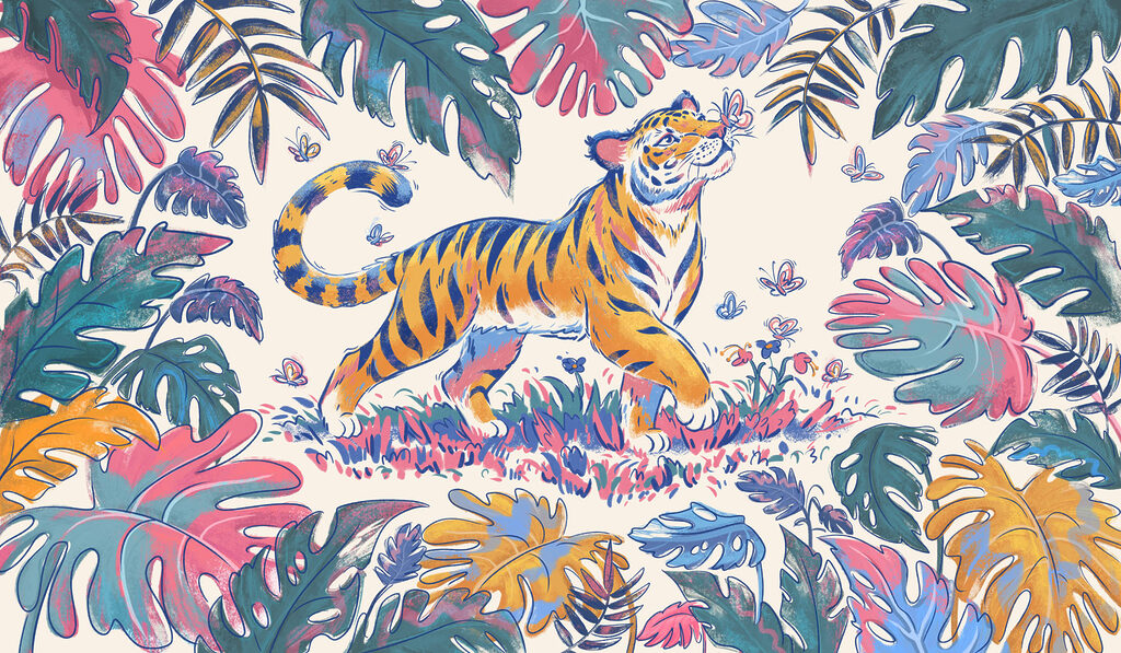 Wall mural Tiger with butterflies in its mouth (SKU: t01032) Wall mural Tiger with butterflies in its mouth (SKU: t01032)